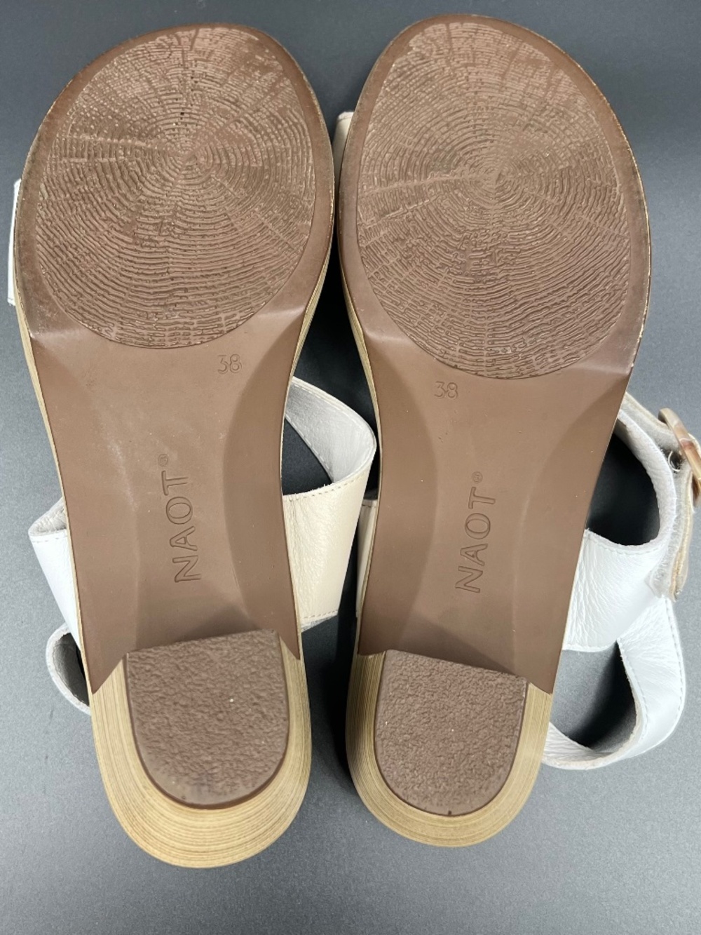 Naot Mode Leather Sandals Women Size 7-7. 5 (EU38) White Ivory Tan Platform EUC - Picture 9 of 10